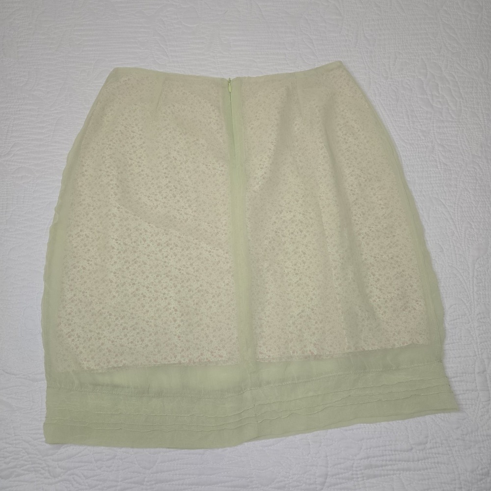 Vintage Apostrophe Sage Green Floral Layered Chiffon Midi Skirt Sz L 34 Waist - Picture 13 of 15